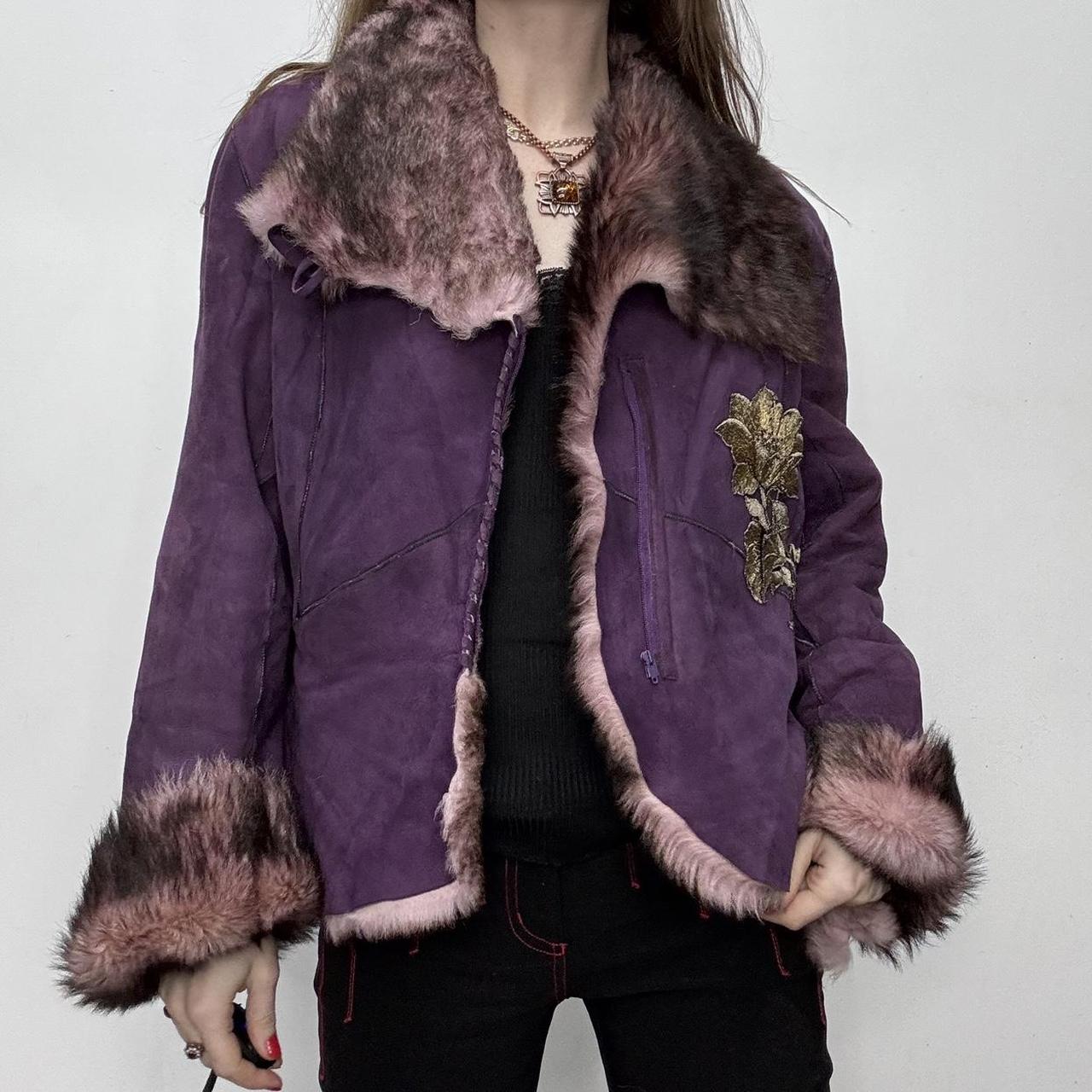 Suede embroidered fur boho jacket