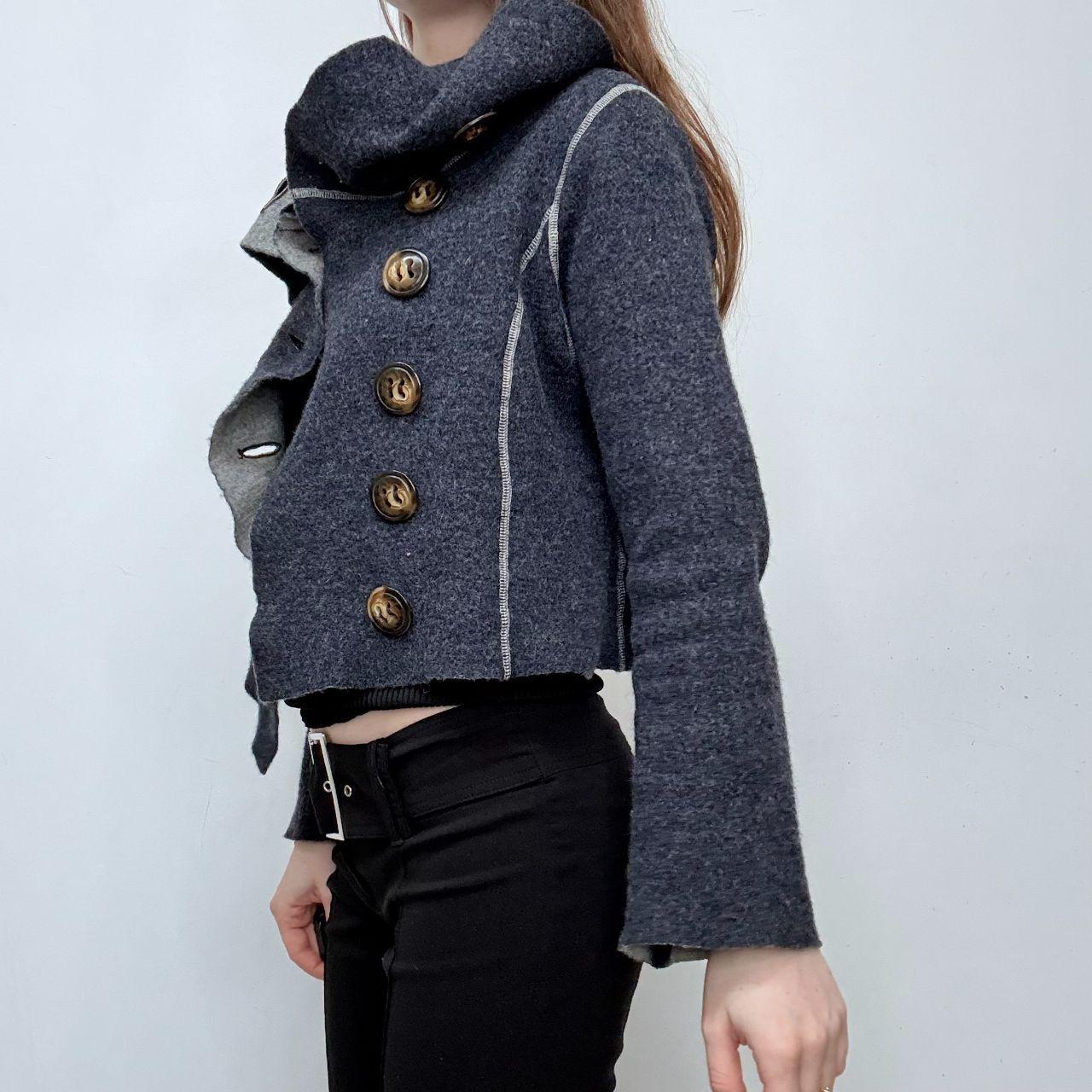 Navy asymmetric button flare jacket