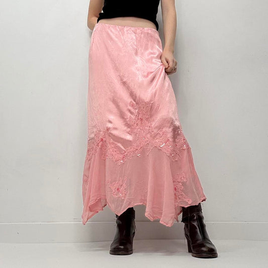 Pink silky satin maxi skirt