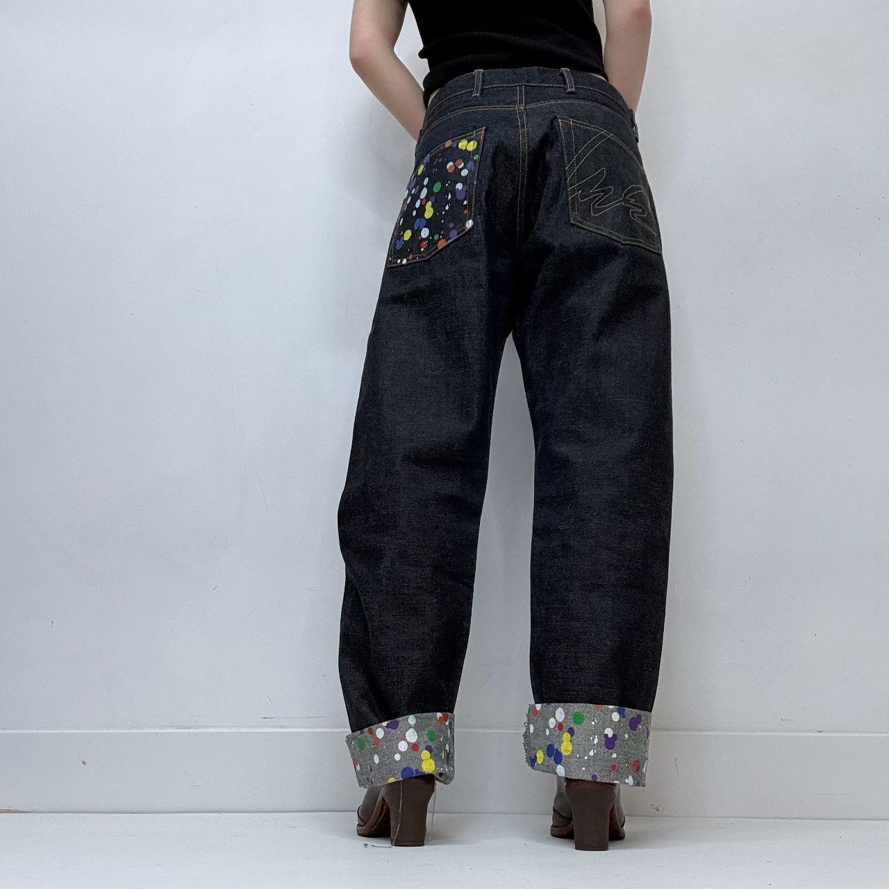Dark denim salvage denim barrel leg jeans