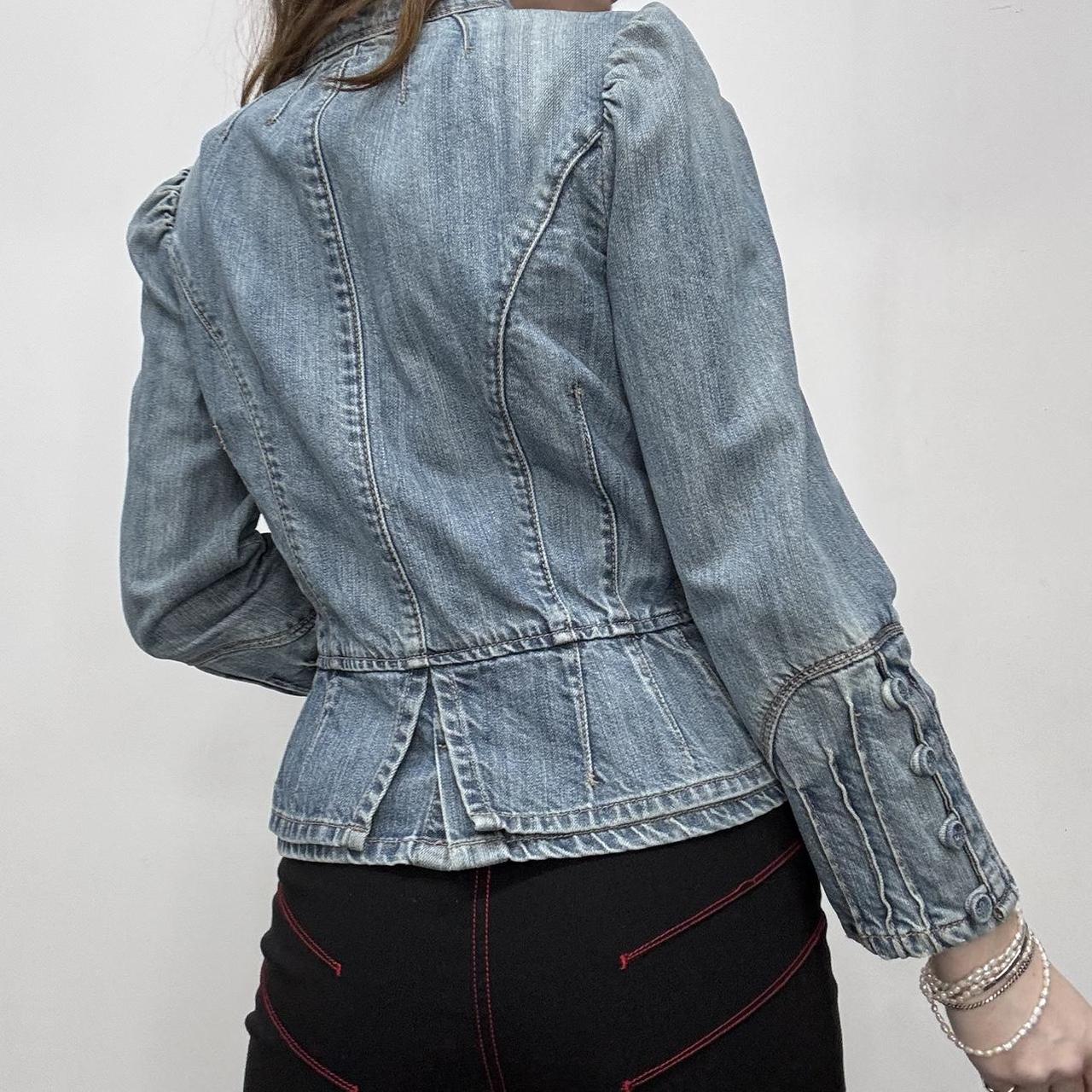Distressed fitted denim jacket