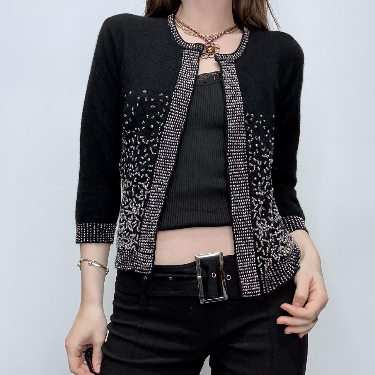 Black beaded wool cardigan