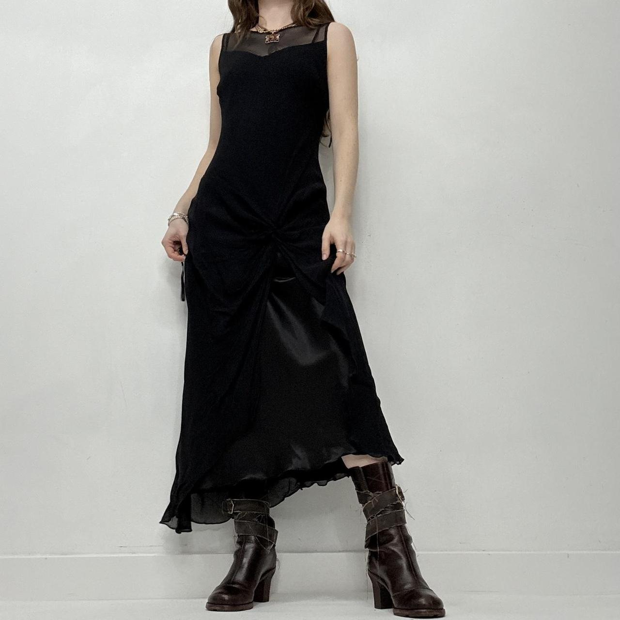 Sheer black ruffle layered maxi dress