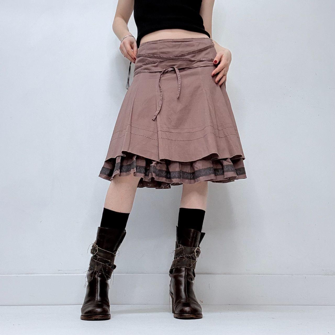 Layered tan wrap around tie up skirt