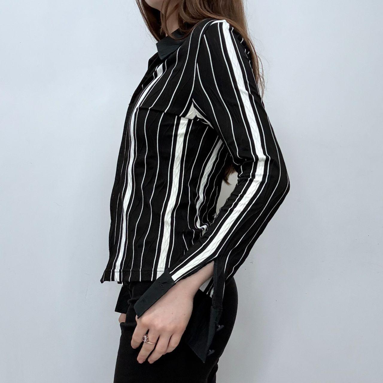 Black pinstripe fitted zip shirt