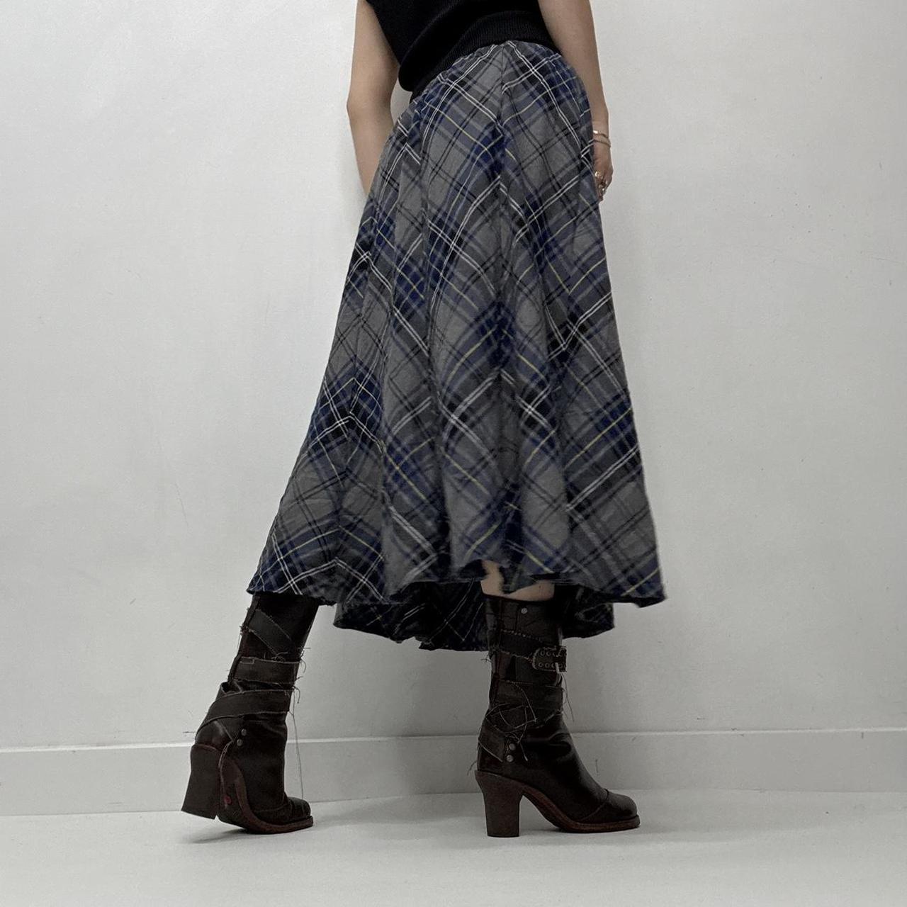Tartan checked blue midi skirt