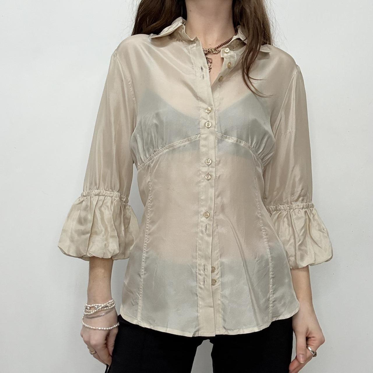 Sheer silk puff sleeve shirt