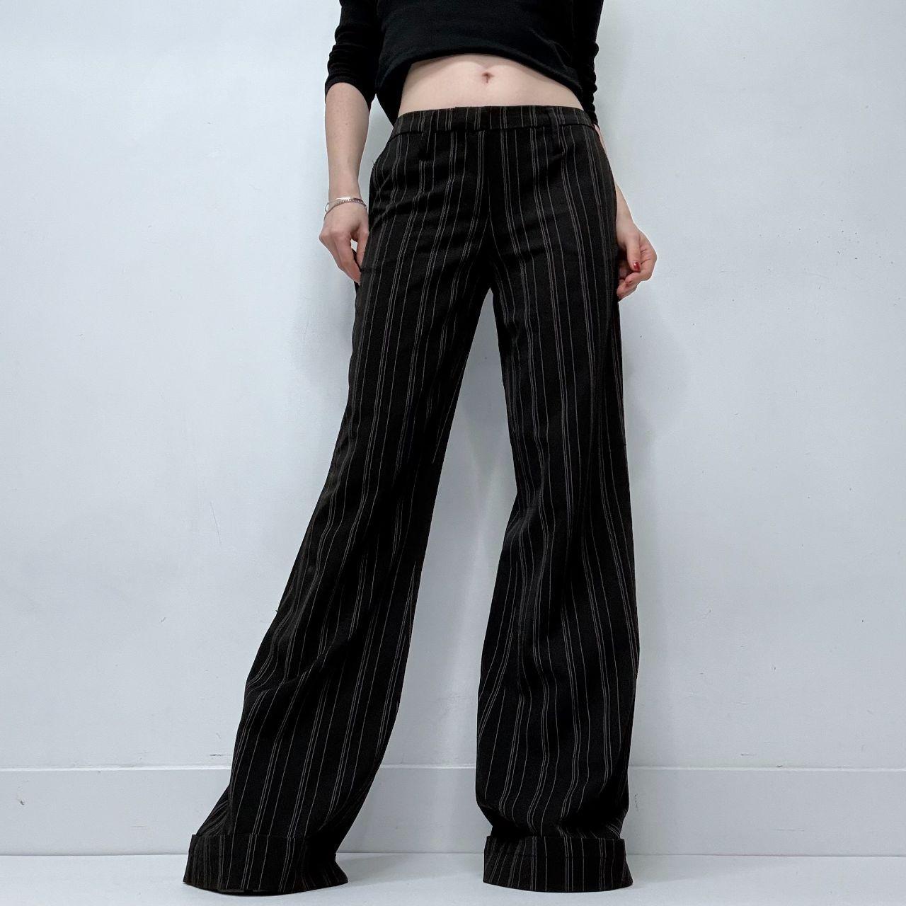 Black flared pinstripe trousers