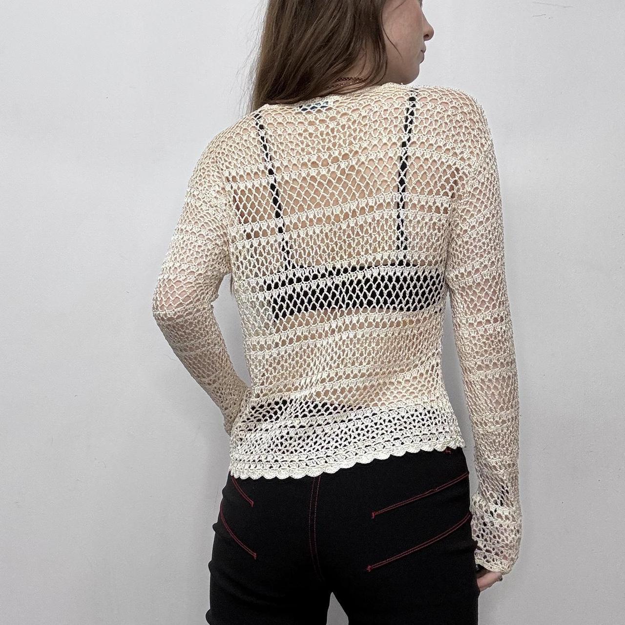 Sheer cream lace knit crochet top