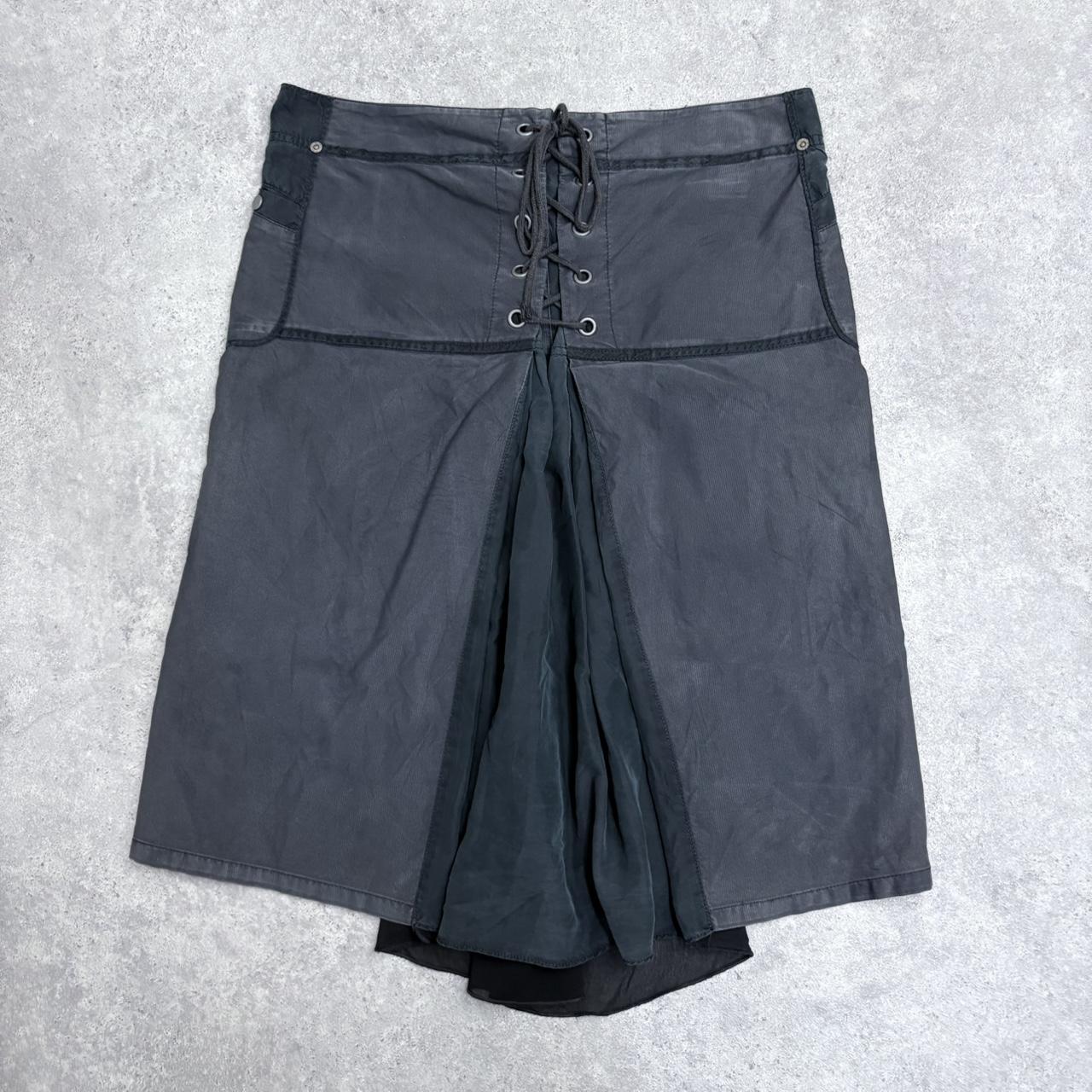 Distressed grey cargo flared midi skirt