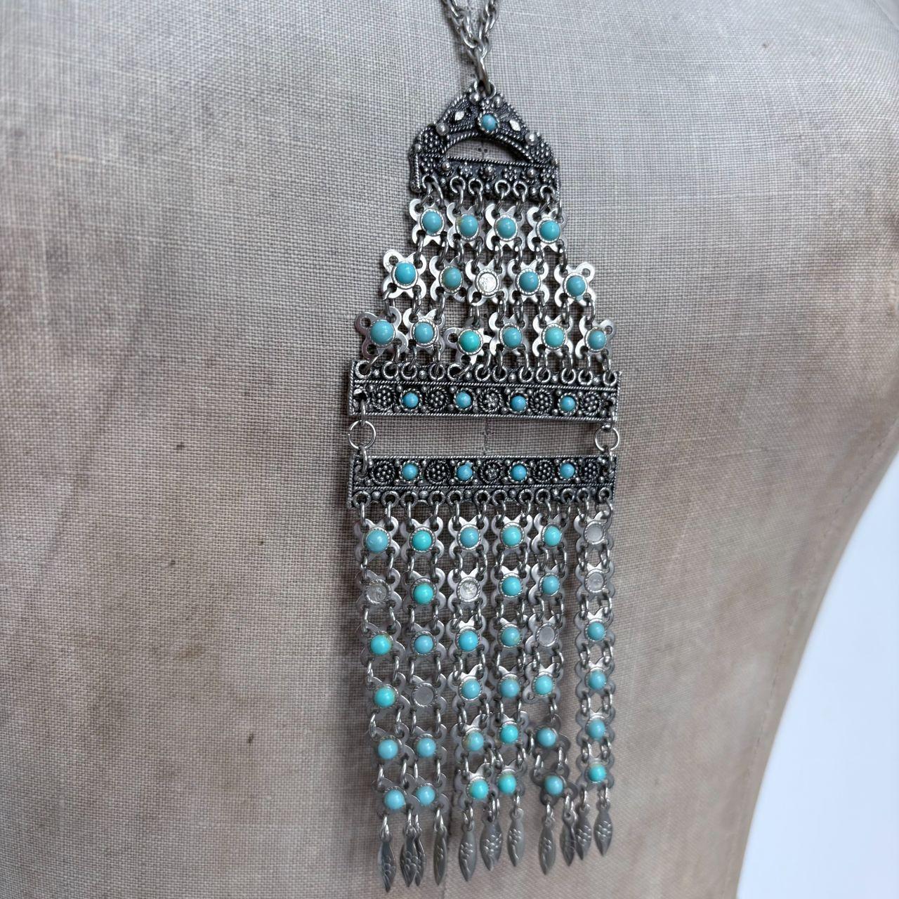 Silver boho long hippie necklace