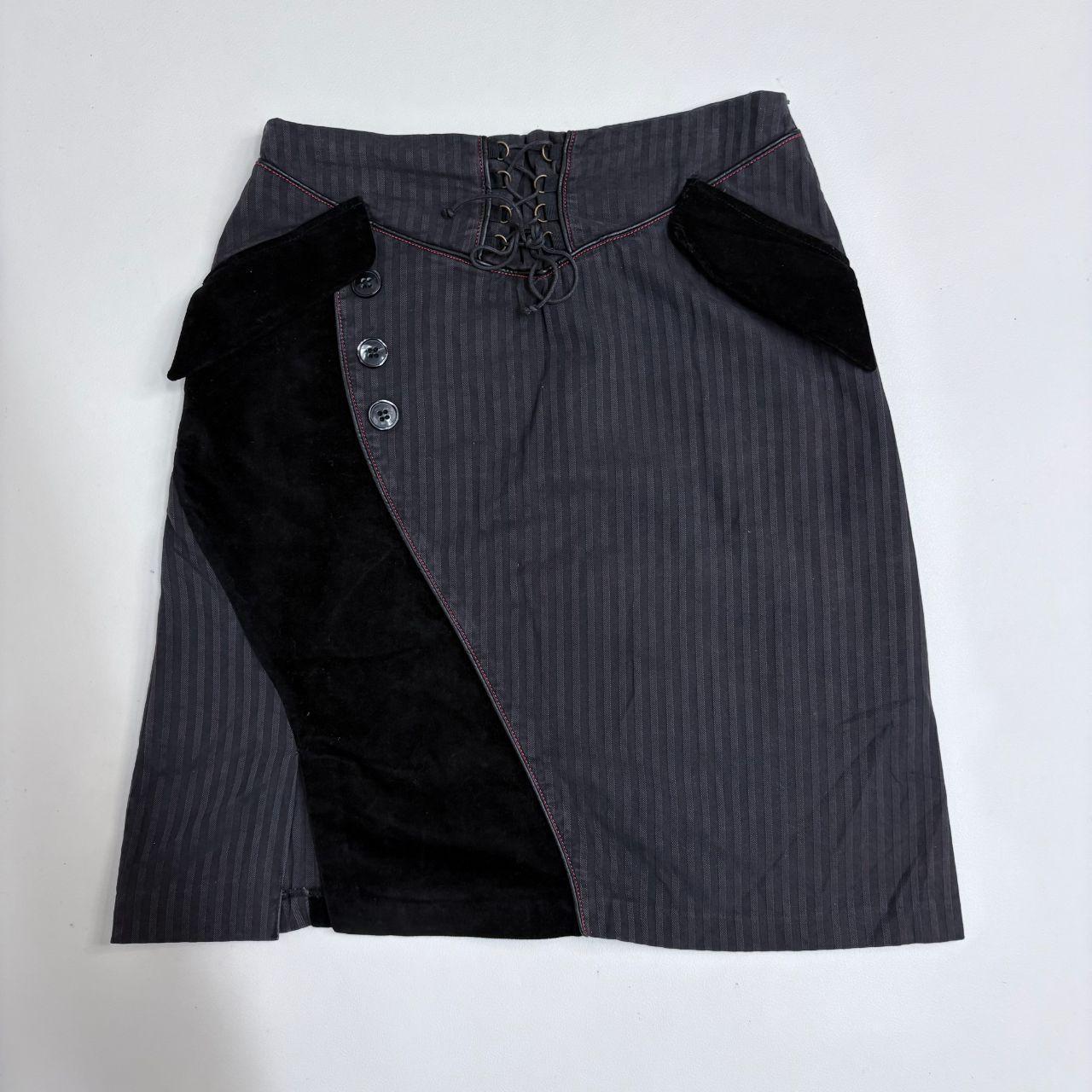 Pinstripe asymmetric button corset skirt