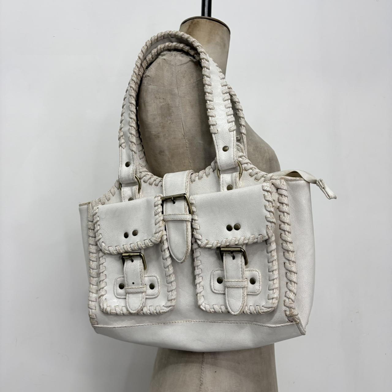 White chunky stitch leather bag