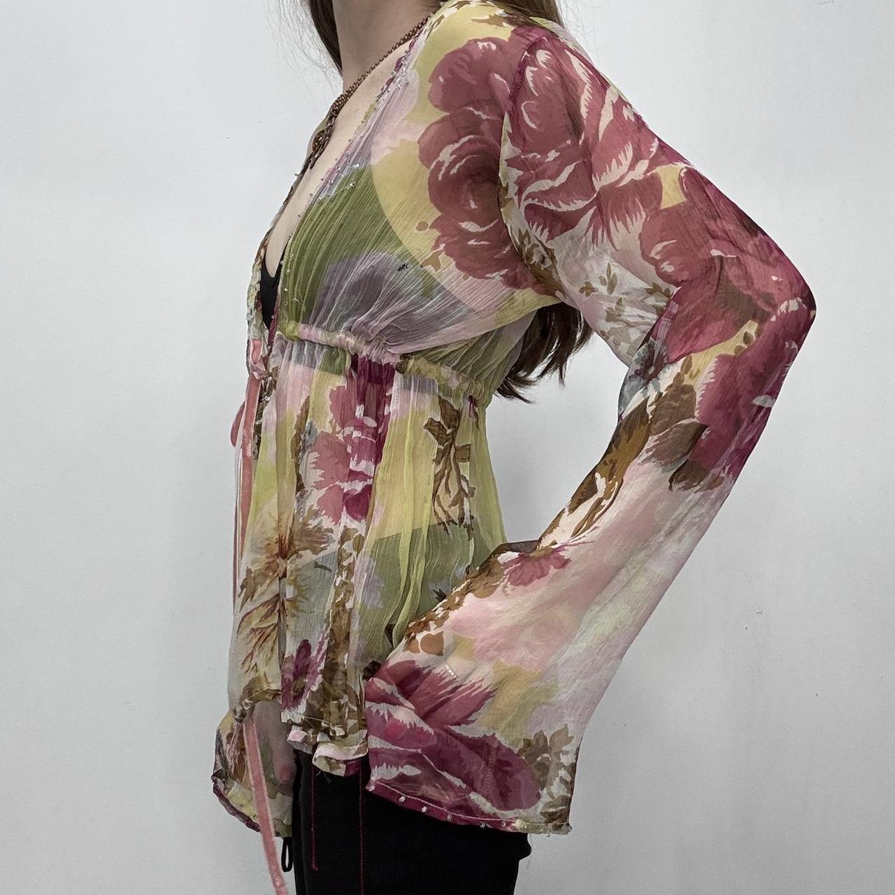 Sheer floral floaty flared shirt