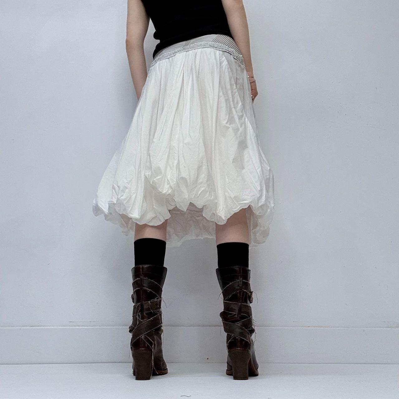 White gathered pleated puff skirt