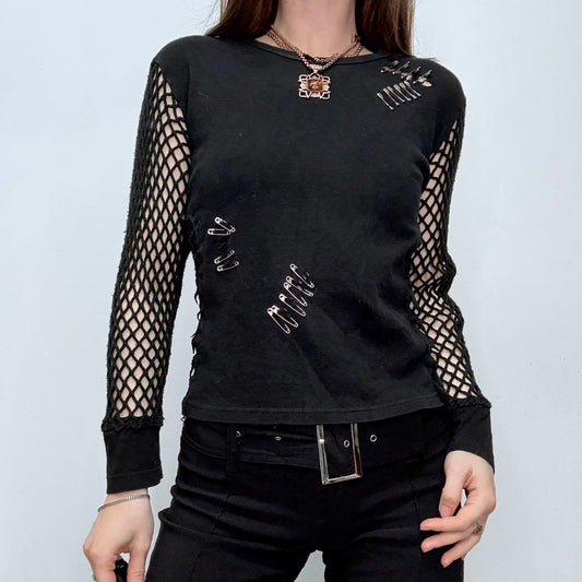 Black gothic grunge fishnet shirt