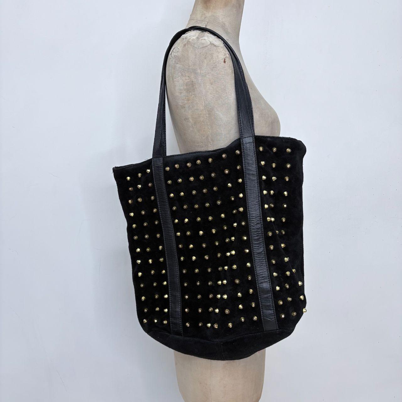 Black suede studded hardware bag