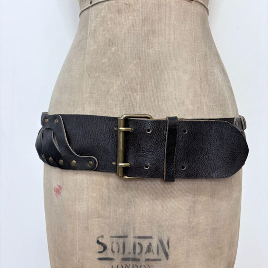 Thick black leather studded belt