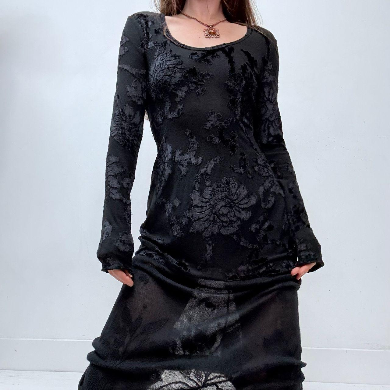 Sheer black embossed long sleeve dress