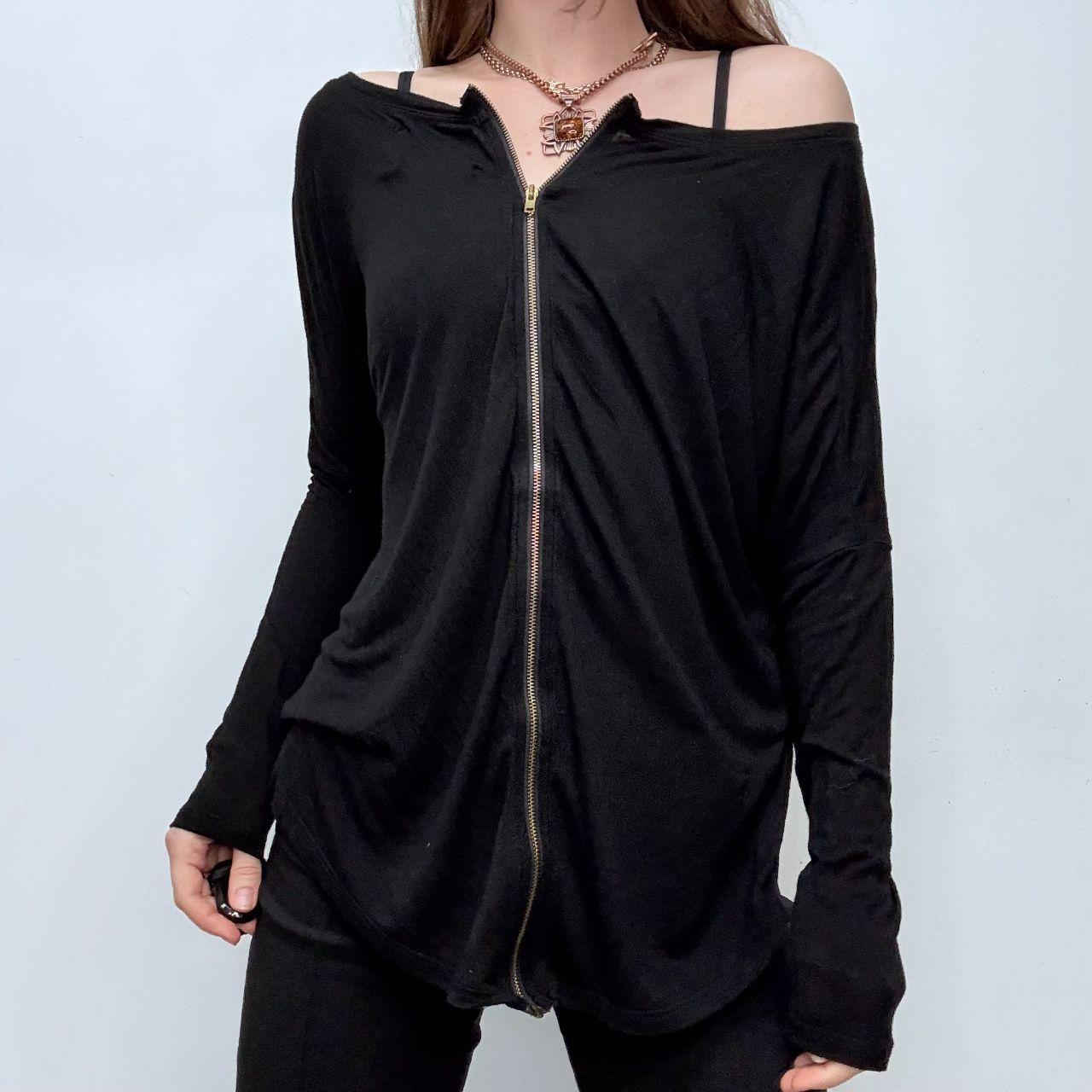 Black slouchy zipped wide neck top