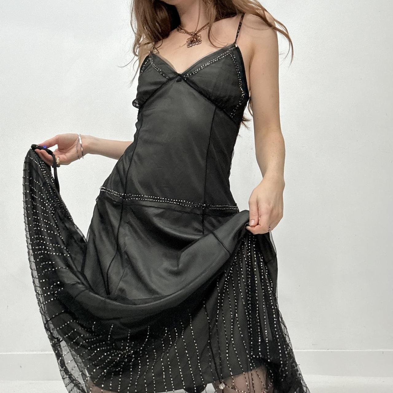 Black mesh layered beaded maxi dress