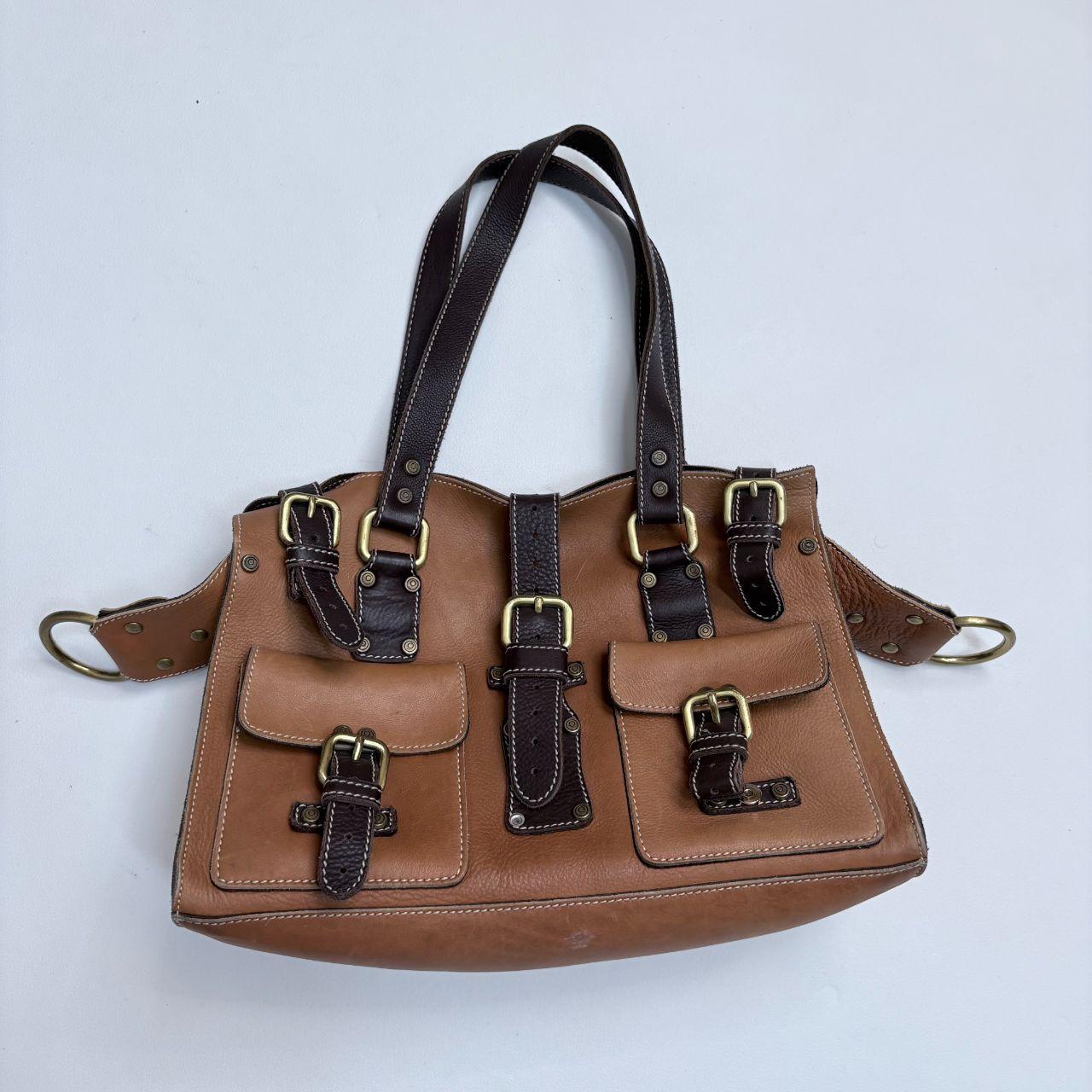 Tan leather boxy city bag