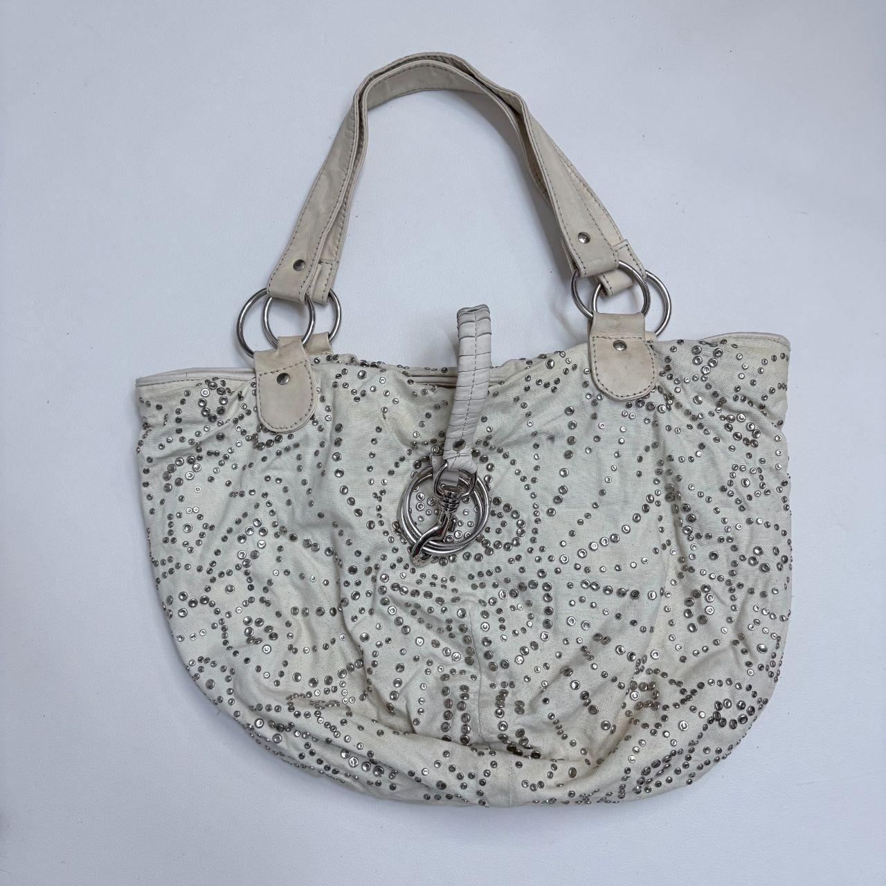 Cream studded slouchy hobo bag