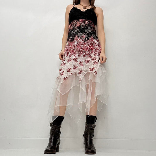 Floral embroidered fairy midi layered dress