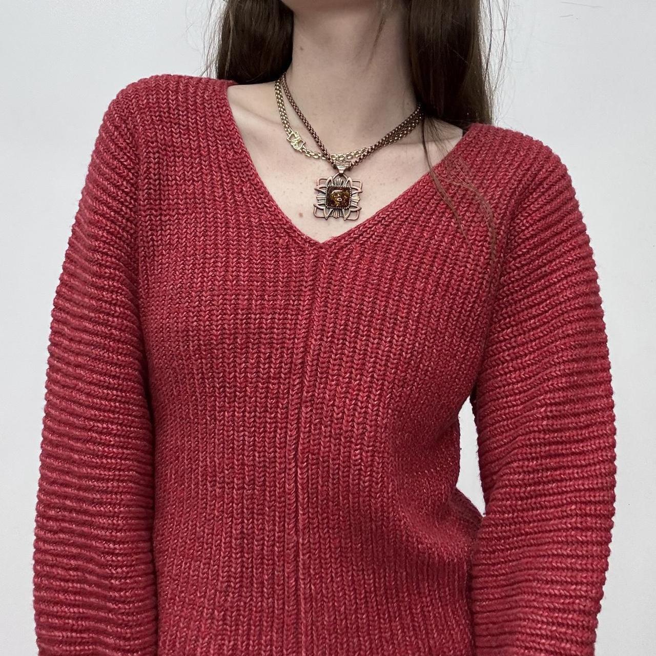 Red chunky knit batwing slouchy jumper