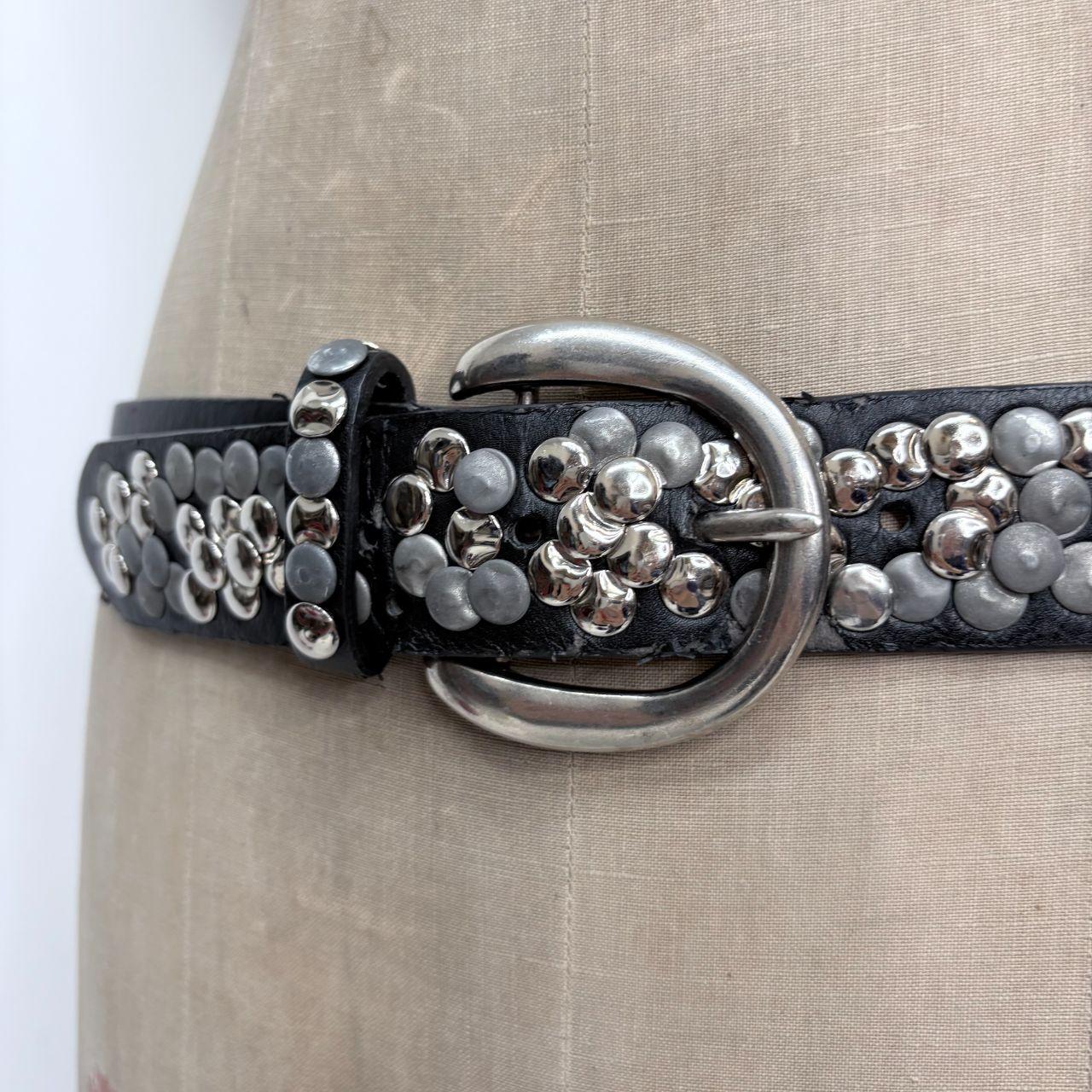 Black leather studded metal belt