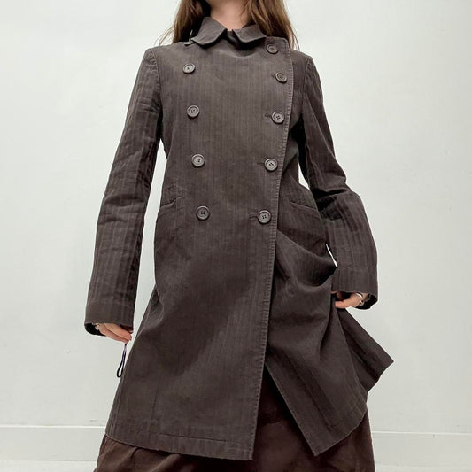 Pinstripe brown pea coat trench