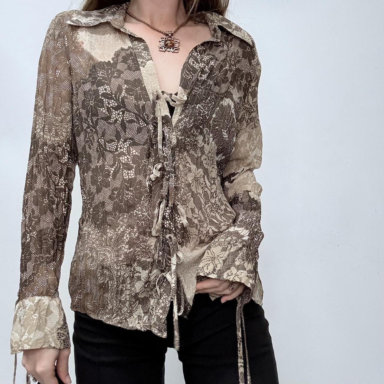 Sheer brown lace up corset paisley shirt