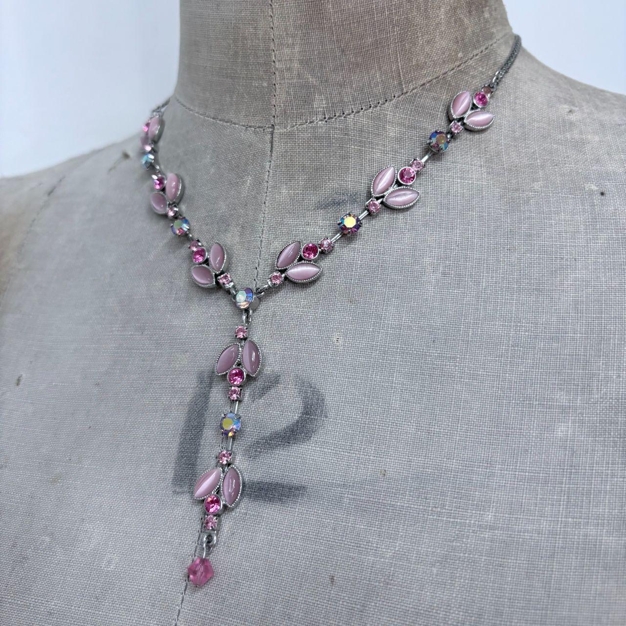 Pink flower fairy gem necklace