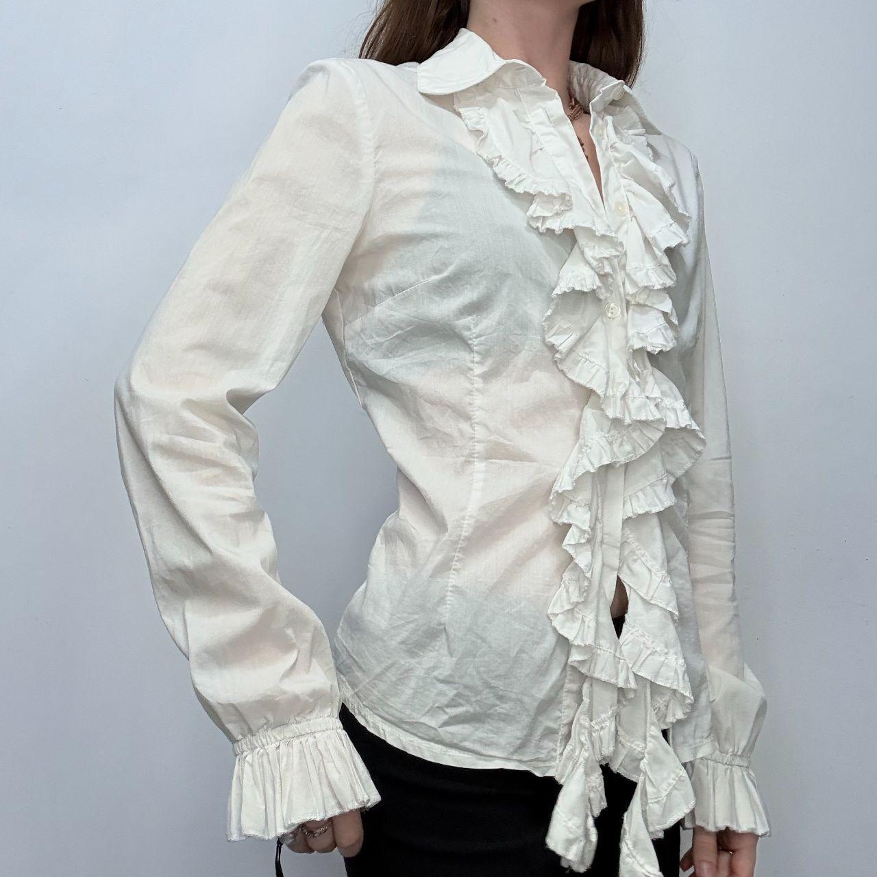 White cotton ruffle regency shirt