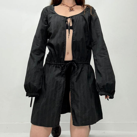 Black pinstripe cargo puff dress