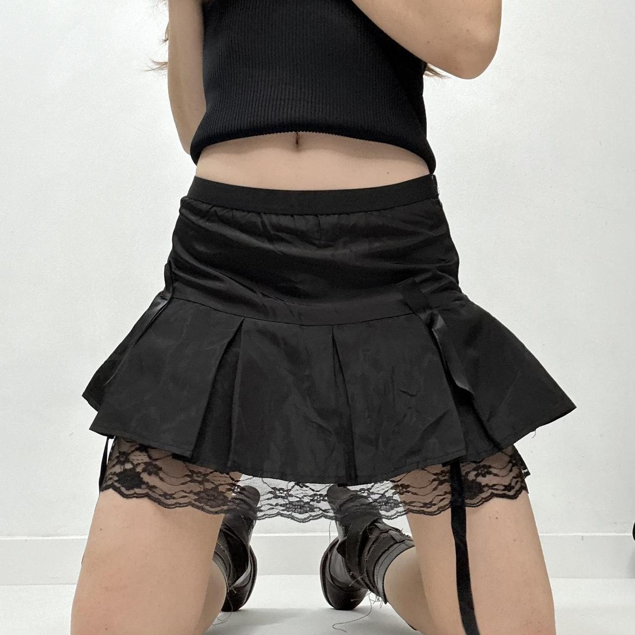 Black lace flared mini skirt