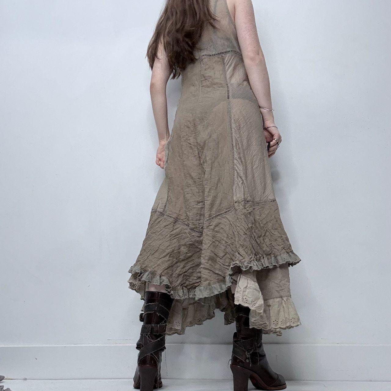 Brown embroidered cotton flared fairy dress