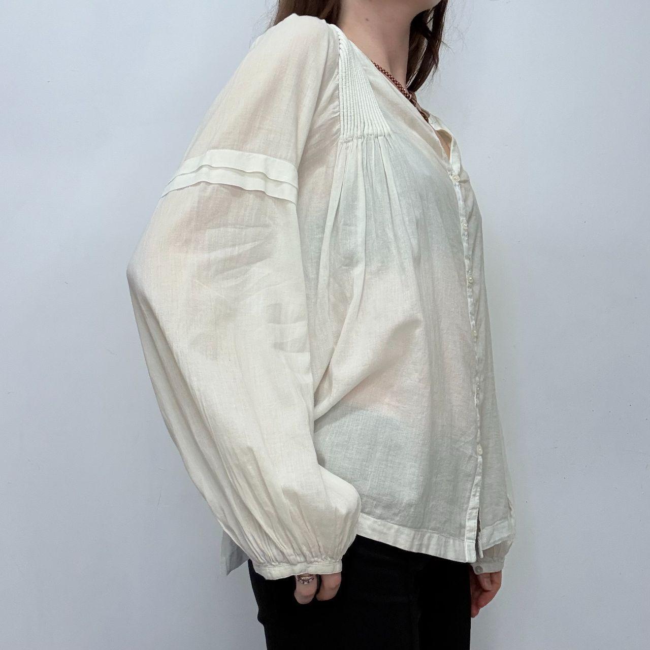 Cream pleated flared boho shirt