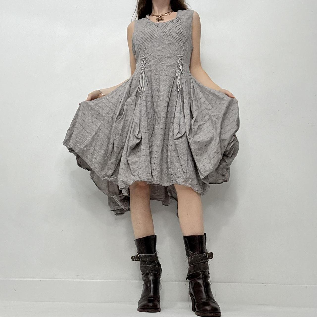 Graphic patterned puff gathered balloon dress