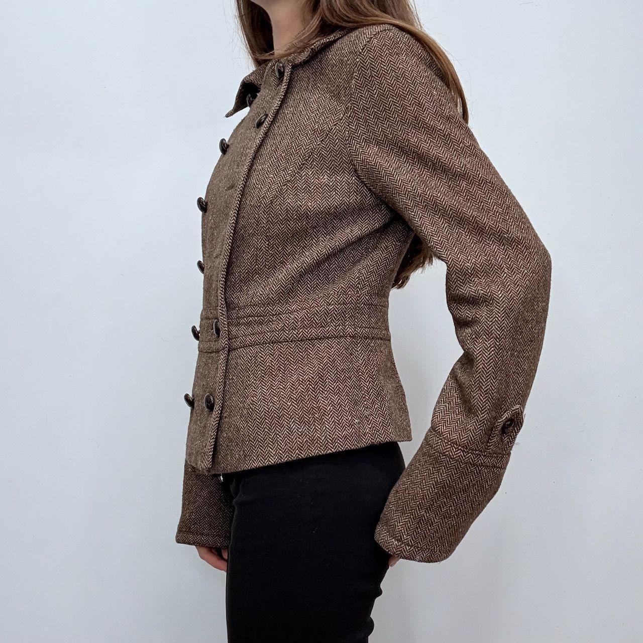 Tan flared tweed pea coat