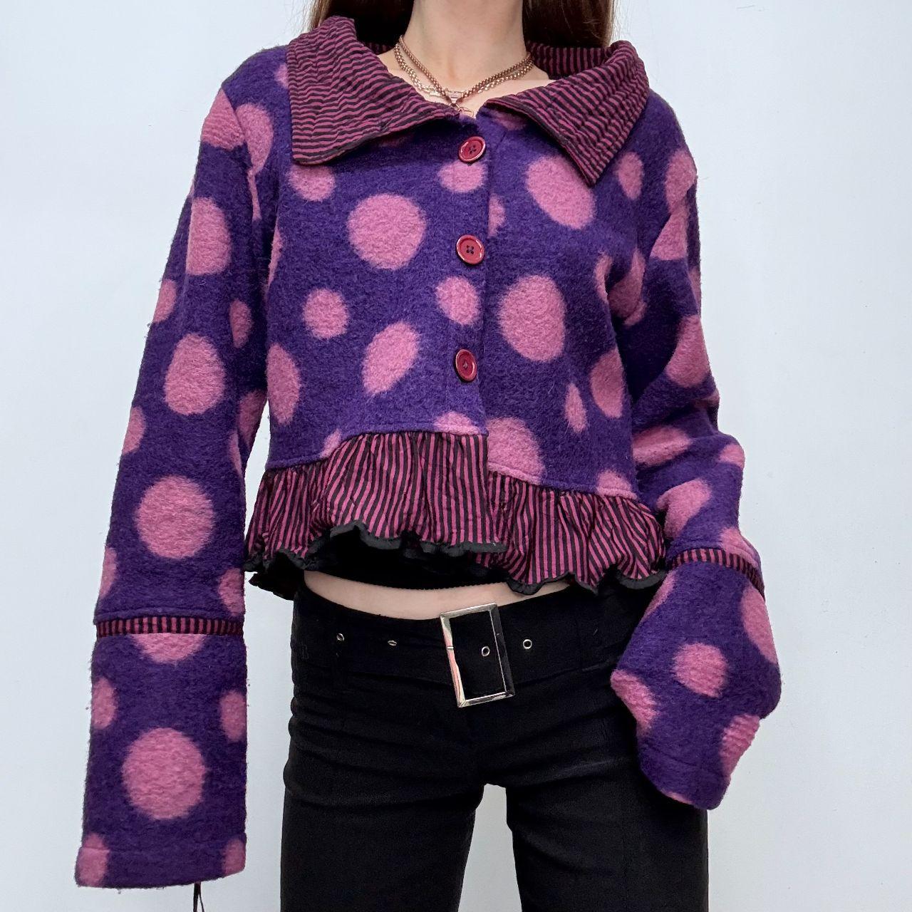 Pink polka dot wool flared jacket