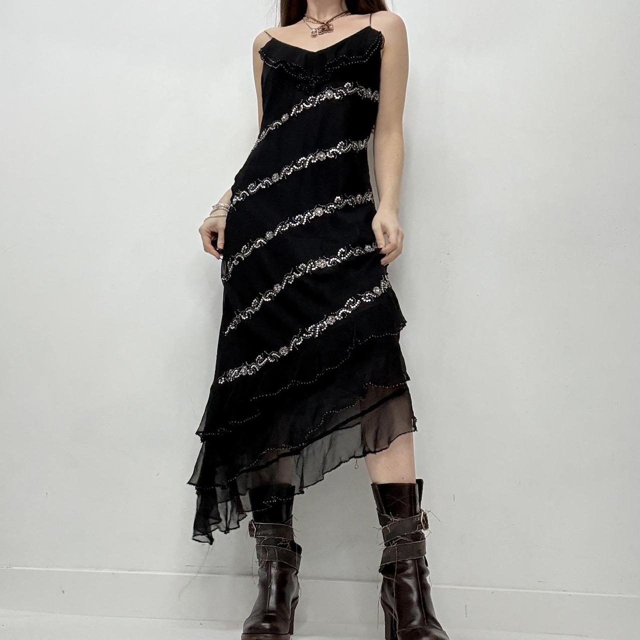 Black sheer flutter silk maxi dress