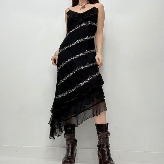 Black sheer flutter silk maxi dress