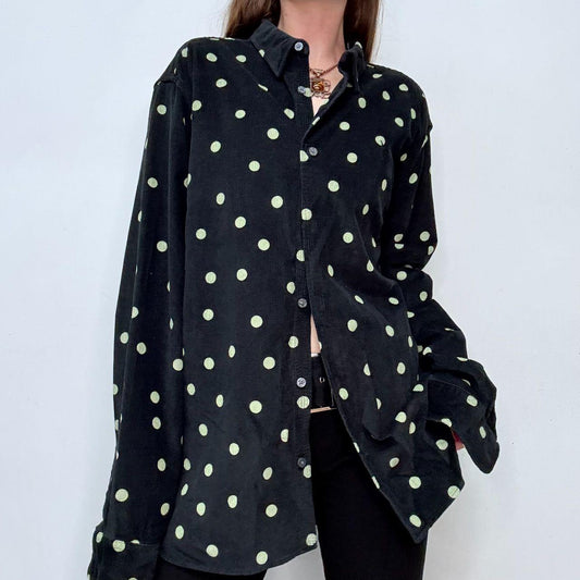 Black polkadot button up oversized shirt