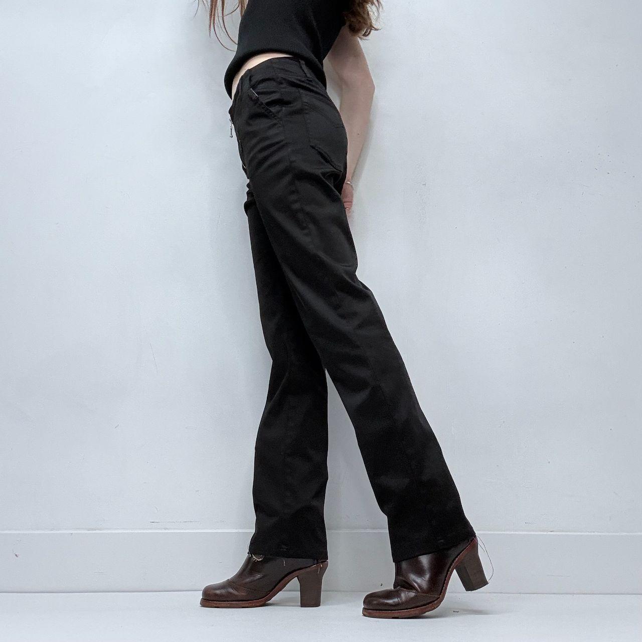 Black zip front straight leg trousers