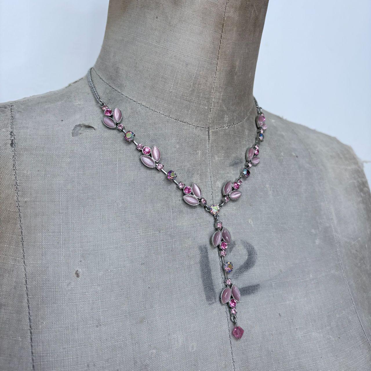 Pink flower fairy gem necklace