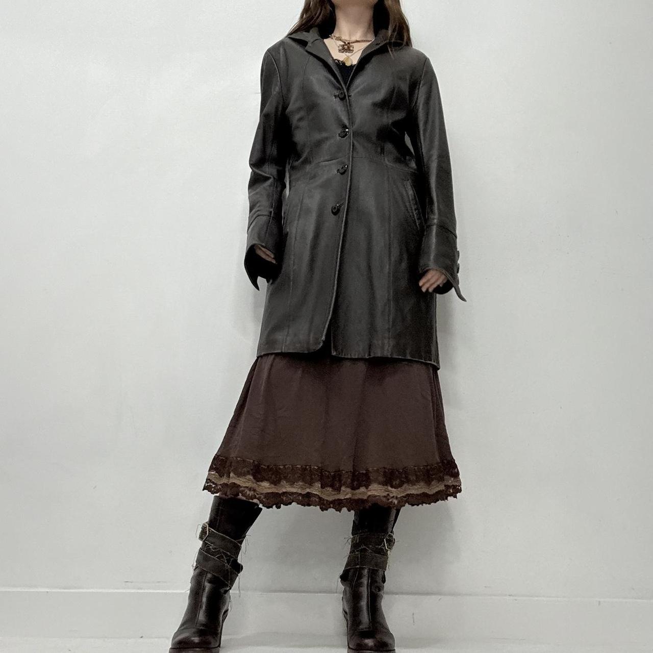 Brown leather slouchy trench coat