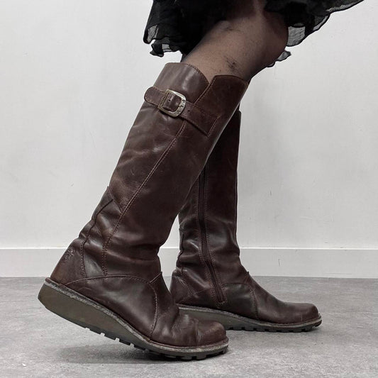 Brown leather knee high Fly boots