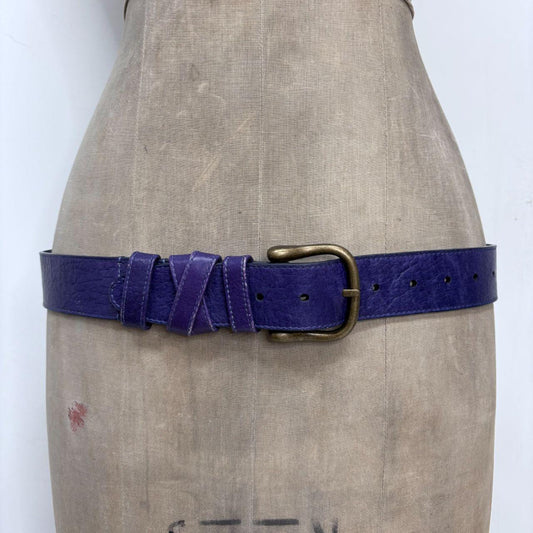 Blue leather buckle belt