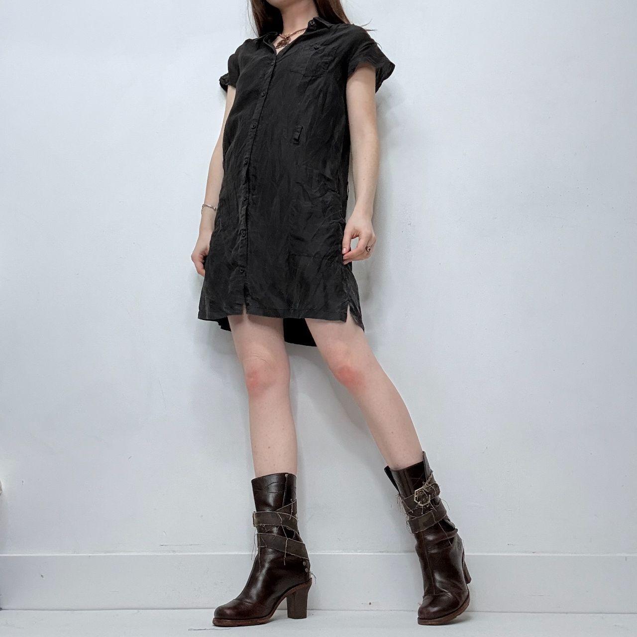 Black silk mini cargo shirt dress